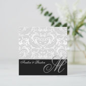 Regal Silver Monogram Damask Hochzeit Einladung (Stehend Vorderseite)