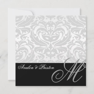 Regal Silver Monogram Damask Hochzeit Einladung