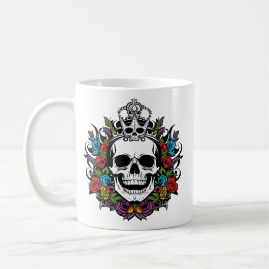 Regal Skull with Crown and Colorful Roses Kaffeetasse (Links)