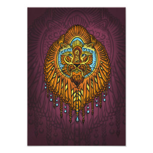 Regal Spirit Lion   Verziertes Stammes Mandala Roa Fotodruck
