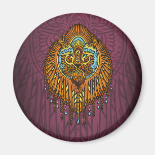 Regal Spirit Lion Verziertes Stammes Mandala Roa Magnet