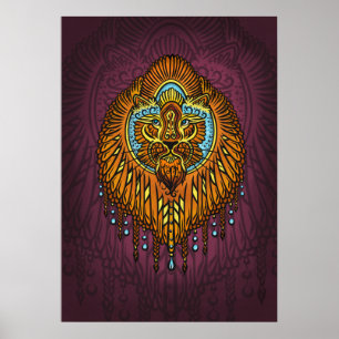 Regal Spirit Lion   Verziertes Stammes Mandala Roa Poster