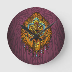 Regal Spirit Lion   Verziertes Stammes Mandala Roa Runde Wanduhr