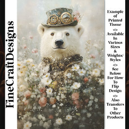 Regal Steampunk Polar Bear, Floral CA9 Decoupage Seidenpapier