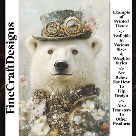 Regal Steampunk Polar Bear, Floral CB1 Decoupage Seidenpapier