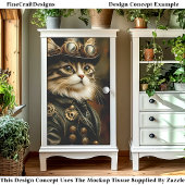 Regal Steampunk Tabby Cat Portrait DV2B Decoupage Seidenpapier