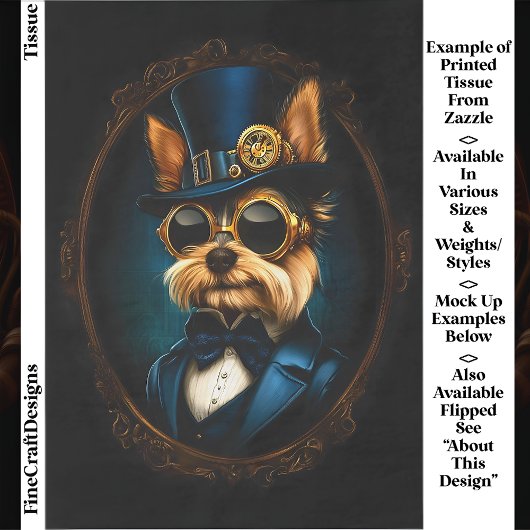 Regal Steampunk Yorkshire Terrier EF4L Decoupage Seidenpapier
