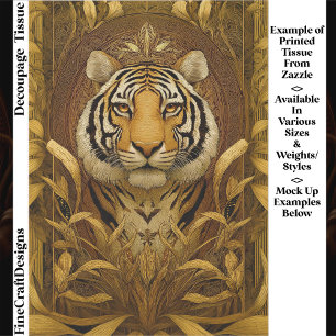 Regal Tiger in Braun & Gold EQ4 Decoupage Seidenpapier