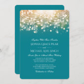 Regal Turquoise und Gold Bokeh Lights Einladung (Vorne/Hinten)