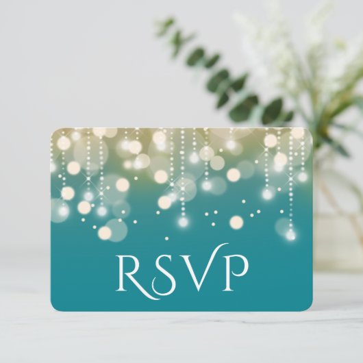 Regal Turquoise und Gold Bokeh Lights UAWG RSVP Karte (Stehend Vorderseite)