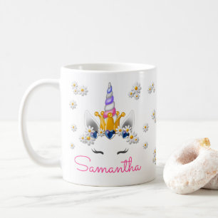 Regal Unicorn Princess Crown Rhinestones & Daisies Kaffeetasse