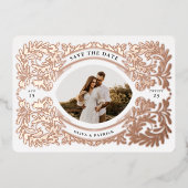 Regal verzierter Save the Date Foto Rahmen Folieneinladung (Vorderseite)