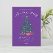 Regal Violetter Weihnachtsfeier Rustikaler Baum Einladung (Stehend Vorderseite)
