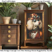 Regal White Steampunk Poodle Dog AX6 Decoupage Seidenpapier