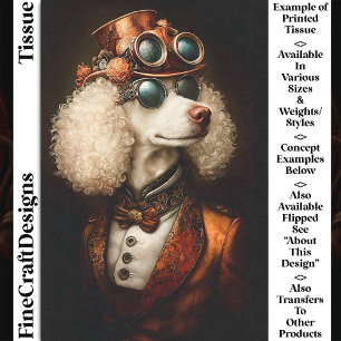 Regal White Steampunk Poodle Dog AX6 Decoupage Seidenpapier