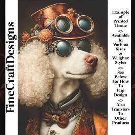Regal White Steampunk Poodle Dog AX7 Decoupage Seidenpapier