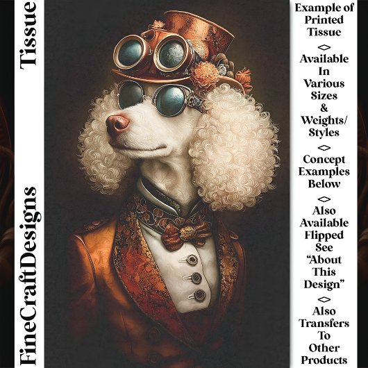Regal White Steampunk Poodle Dog CT8 Decoupage Seidenpapier