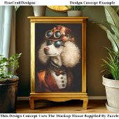 Regal White Steampunk Poodle Dog CT8 Decoupage Seidenpapier