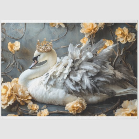 Regal White Swan Golden Crown Decoupage Seidenpapier (Vorderseite)