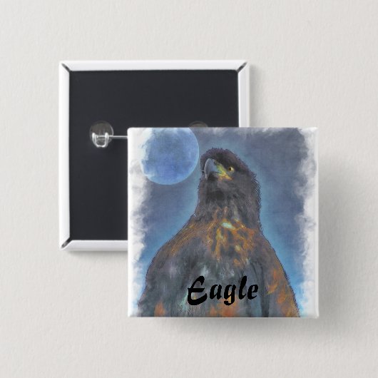 Regal Young Bald Eagle and Moon Painting Button (Vorne & Hinten)