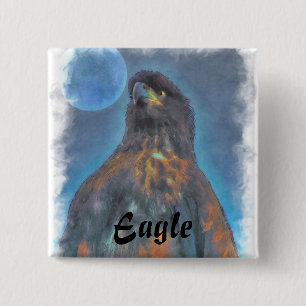Regal Young Bald Eagle and Moon Painting Button