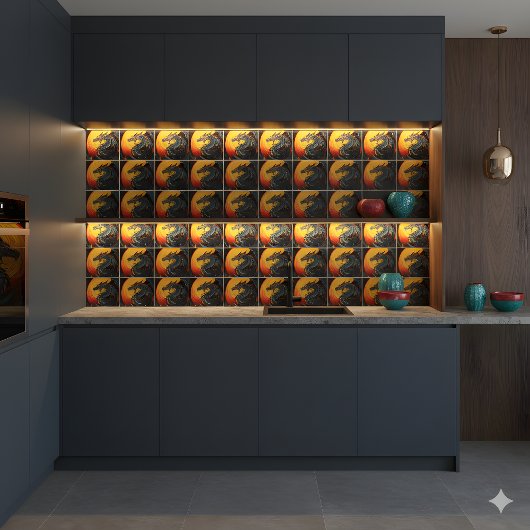 Regaldrache unter der Keramik Vollmond Fliese