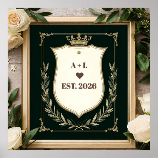 Regale Hochzeitsinitialen mit Krone Poster (Vorne)