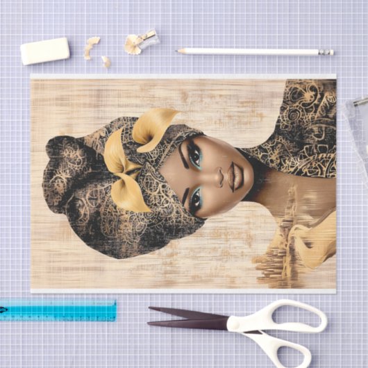 Regalfrauen, Gold & Black Turban DH7R Decoupage Seidenpapier (Handwerk)