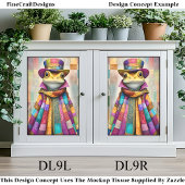 Regalfrosch in Regenbogenwolke & Hut DL9L Decoupag Seidenpapier