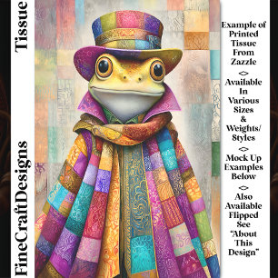 Regalfrosch in Regenbogenwolke & Hut DL9L Decoupag Seidenpapier
