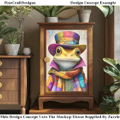 Regalfrosch in Regenbogenwolke & Hut DL9L Decoupag Seidenpapier