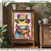 Regalfrosch in Regenbogenwolke & Hut DL9R Decoupag Seidenpapier