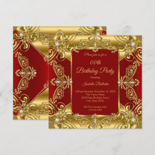 Regalroter Geburtstag Ornates Gold Faux-Diamanten Einladung