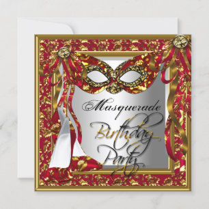 Regalroter Gold-Damask-Geburtstags-Maskenball-Part Einladung