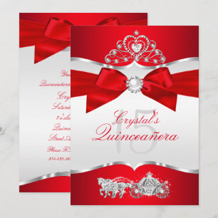 Regalroter Silber-Tiara-Perlen-Schleifen-Quinceane Einladung