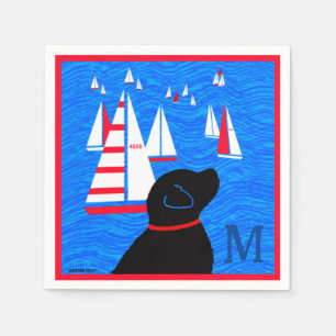 Regatta Day Black Dog Cocktail Napkins Monogram Serviette