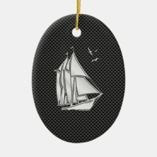 Regatta Sailboat auf Carbon Fibre Style Keramik Ornament (Vorne)
