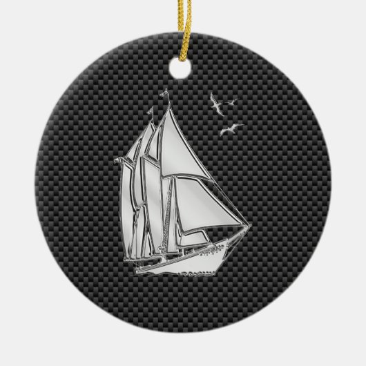 Regatta Sailboat auf Carbon Fibre Style Keramikornament (Vorne)