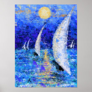 Regatta-Segeln - Abstrakte Kunst Originalgemälde Poster