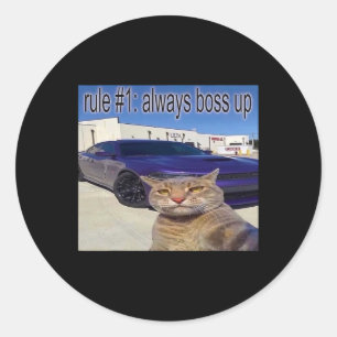 Regel Nr. 1 immer lustige Katzen-Meme für Männer F Runder Aufkleber