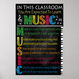 Regeln des Musikunterrichts gedruckt Poster