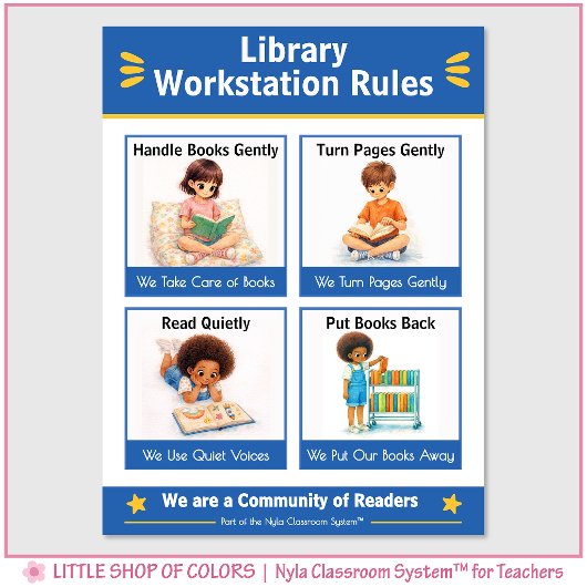 Regeln für den Bibliotheksarbeitsplatz Lehrer-Anke Poster