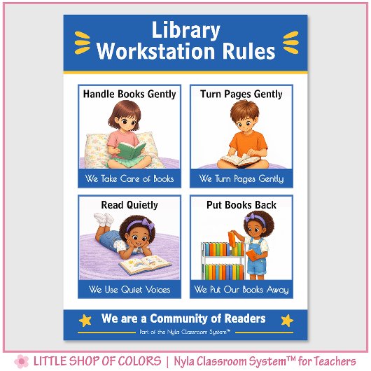 Regeln für den Bibliotheksarbeitsplatz Lehrer-Anke Poster