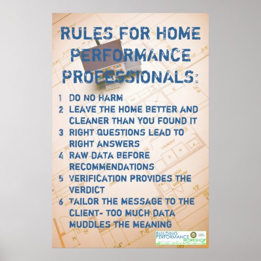 Regeln für Zuhause-Leistungspersonal Poster (Vorne)