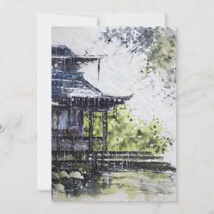 Regen auf einem Tempel in Aquarell Feiertagskarte
