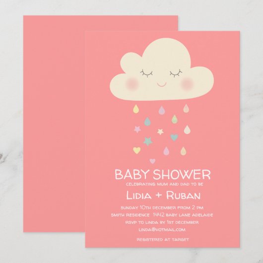 Regen Cloud Baby Dusche Einladung (Vorne/Hinten)