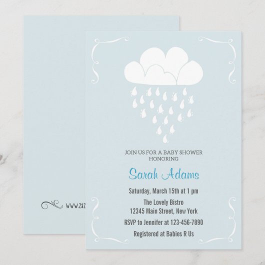 Regen Cloud Baby Dusche Einladung Pastel Blue (Vorne/Hinten)
