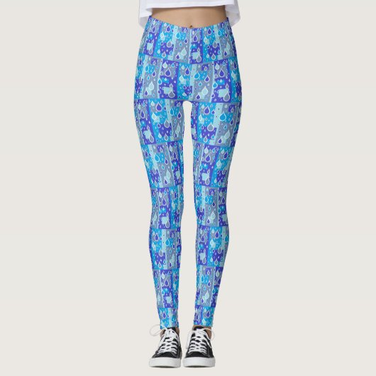 Regen fällt April Duschen Multi Blue Design Leggings (Vorderseite)