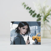 Regen in der City Umbrella Postcard Postkarte (Stehend Vorderseite)