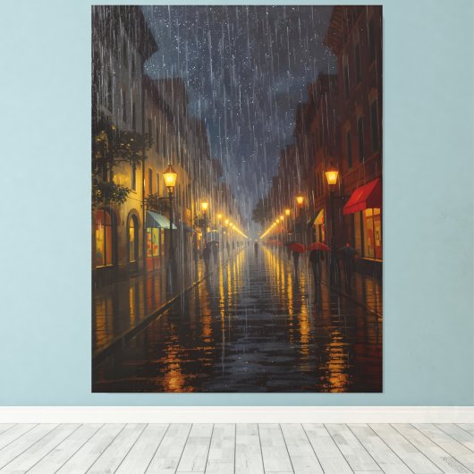 Regen in der Stadt um Mitternacht Leinwanddruck (Insitu (Holzboden))